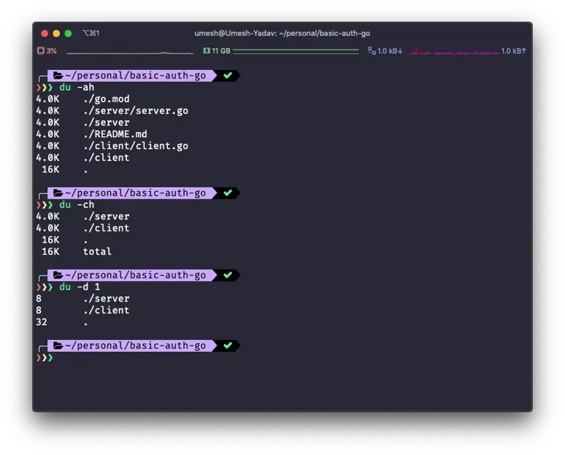 Human-readable disk usage output from du