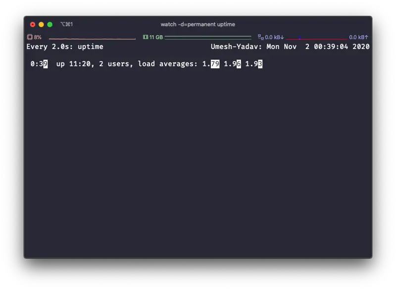 watch permanently highlighting changed uptime values