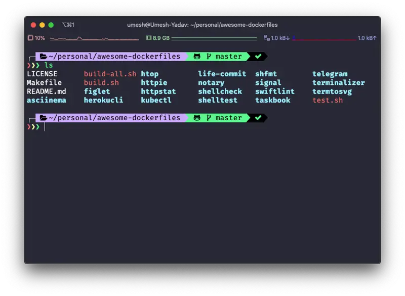Terminal output from the ls command
