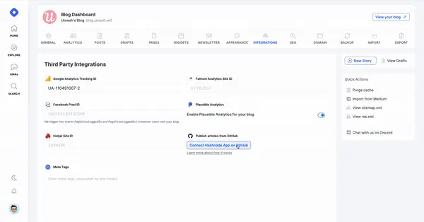 Installing the Hashnode GitHub app for one repository