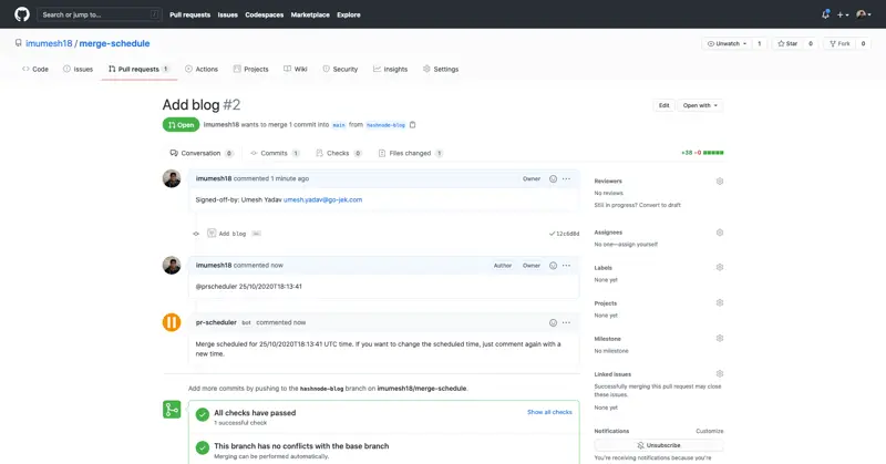 PR Scheduler command added to a pull request