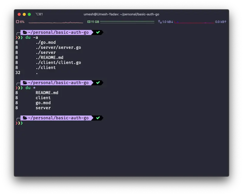 du listing individual files and their sizes